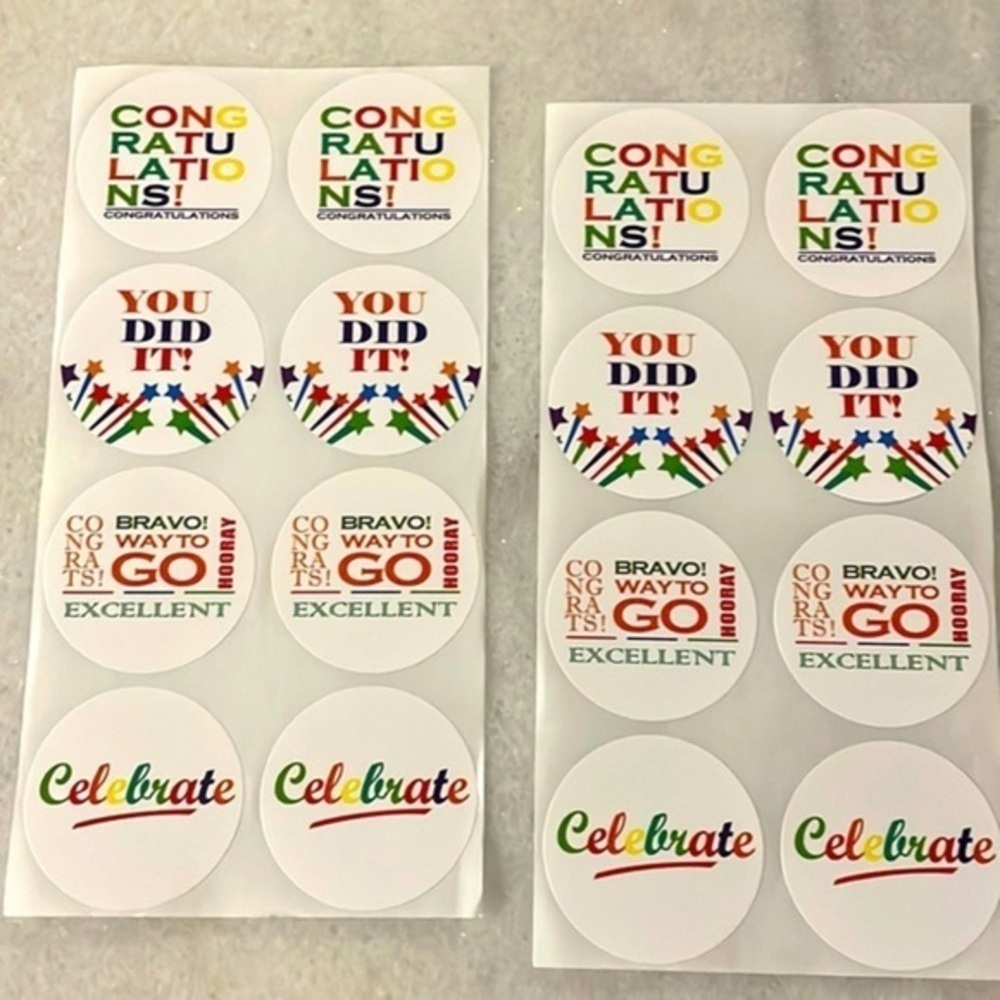 Stickers Congratulations You Did It Celebrate colorful circle sticker New OS 8ct